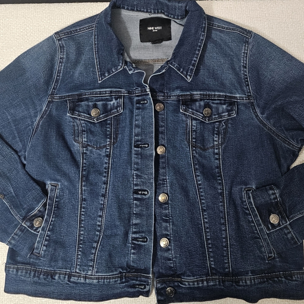 Nine West Jeans Denim Jacket Women’s XXL Missy Stretch Blue Trucker - Picture 6 of 7